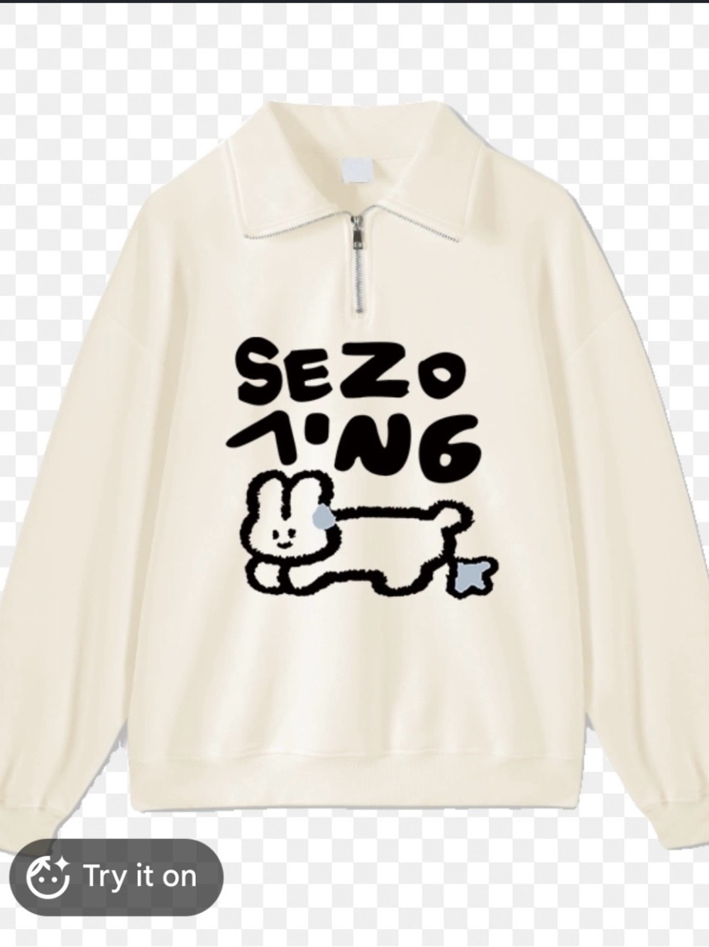 Cream Graphic Bunny Quarter-Zip Pullover